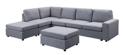Marley 7-seat reversible modular sectional sofa with ottoman in light gray fabric 3-piece set on Tampa Home & Garden Store