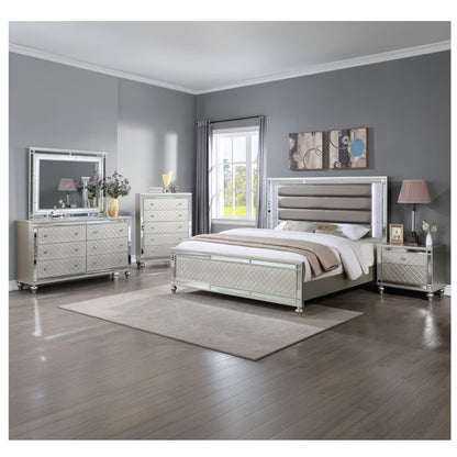 Modern Panel Bed with a Tufted Design and Led
