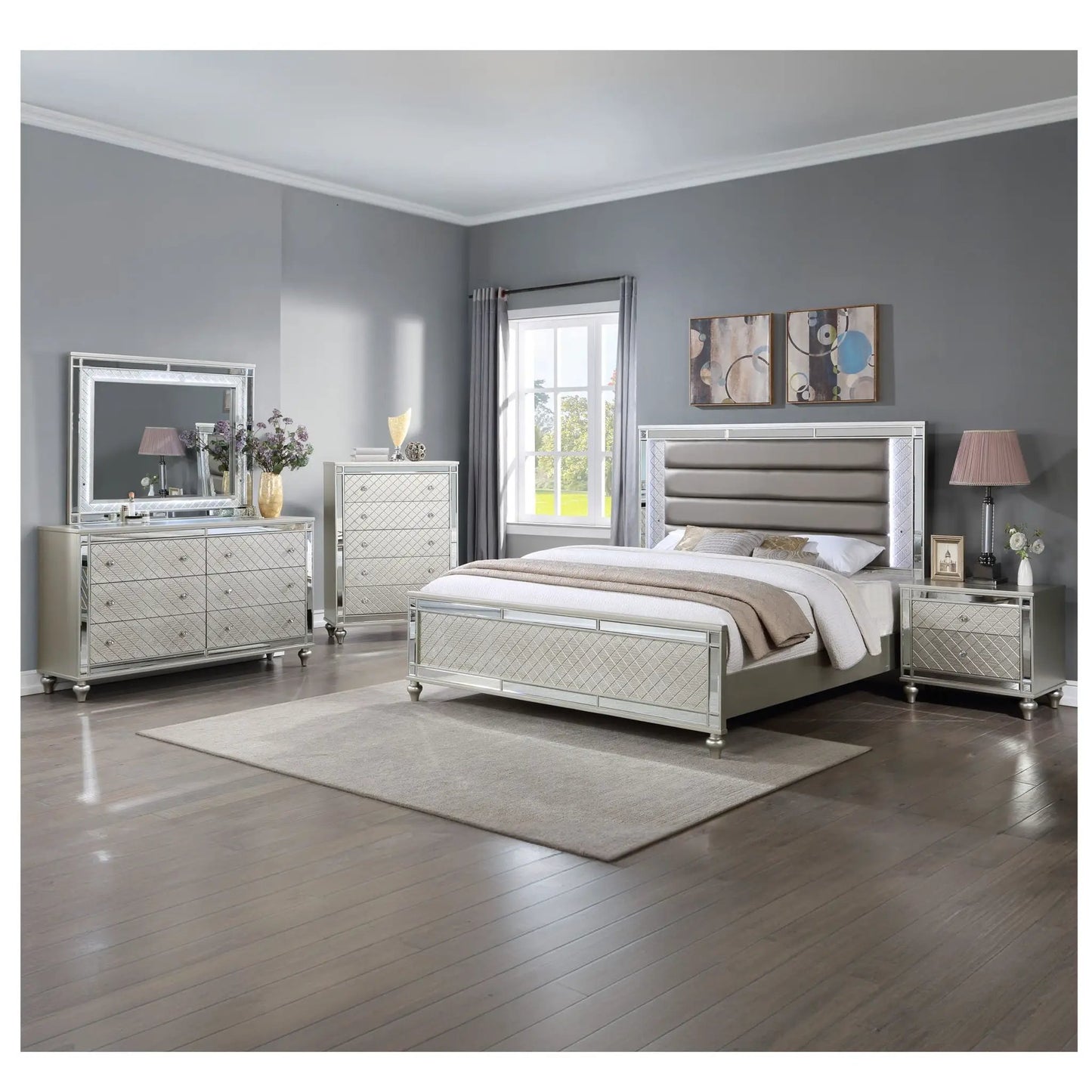 Modern Panel Bed With Tufted Design and Lighting