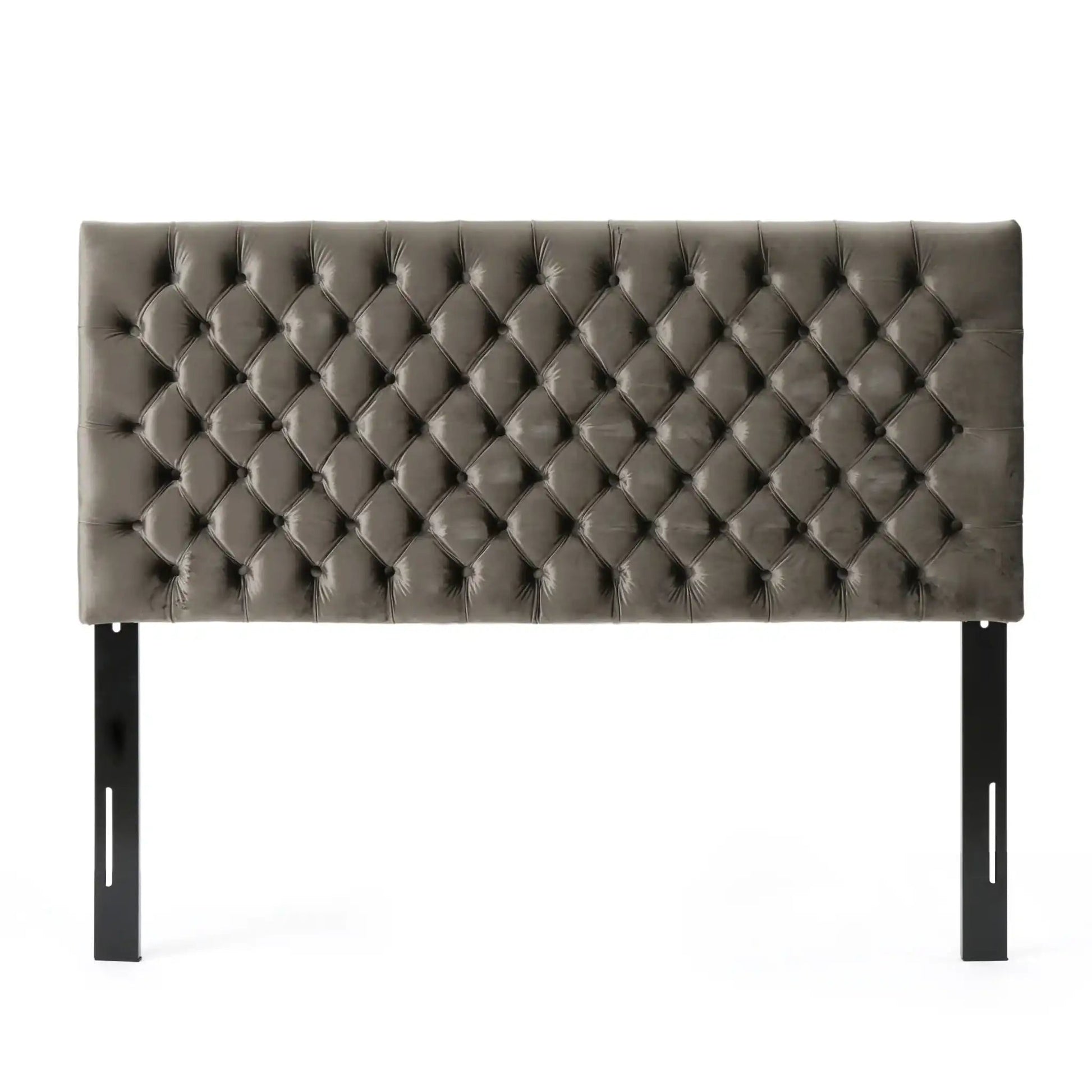 Annecy Contemporary Upholstered Headboard gray tufted with diamond buttons and black legs on Tampa Home & Garden Store