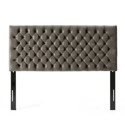 Annecy Contemporary Upholstered Headboard gray tufted with diamond buttons and black legs on Tampa Home & Garden Store