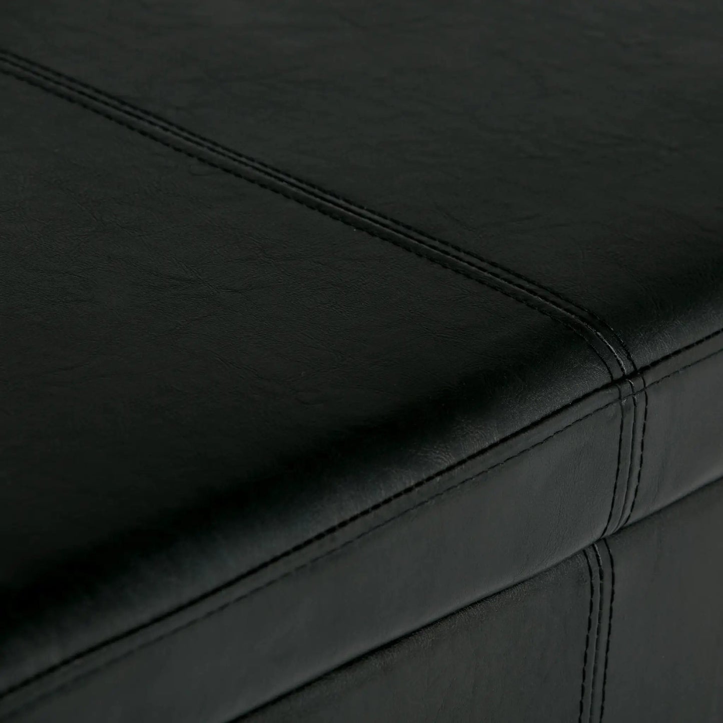 Black leather storage ottoman bench cushion with seam details by Unique Piece Furniture on Tampa Home & Garden Store