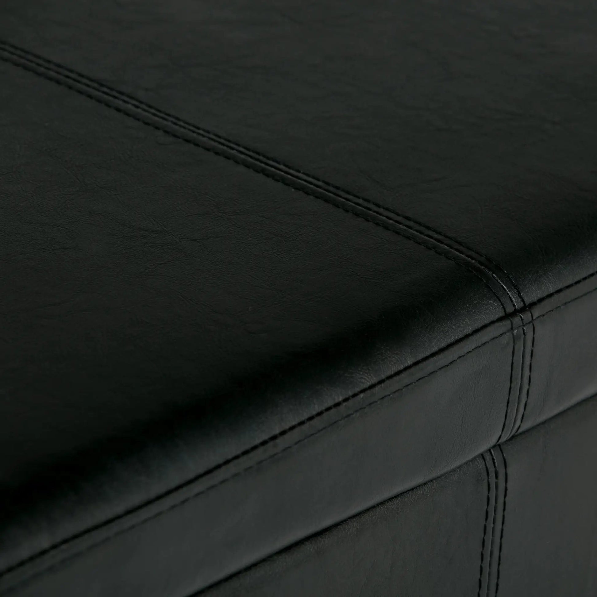 Black leather storage ottoman bench cushion with seam details by Unique Piece Furniture on Tampa Home & Garden Store