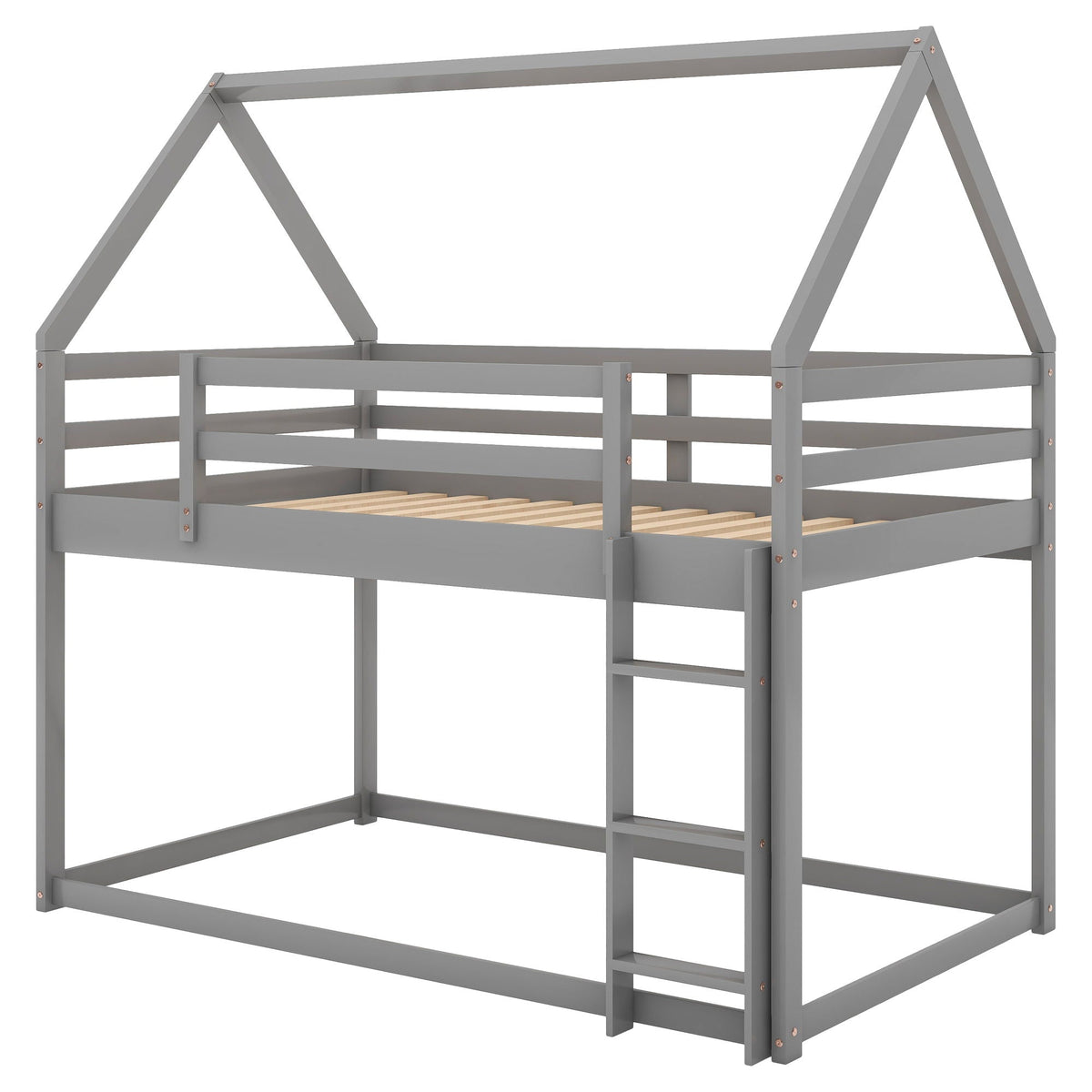 Low bunk bed with house-shaped frame and ladder in gray by HouseOfZazla on Tampa Home & Garden Store