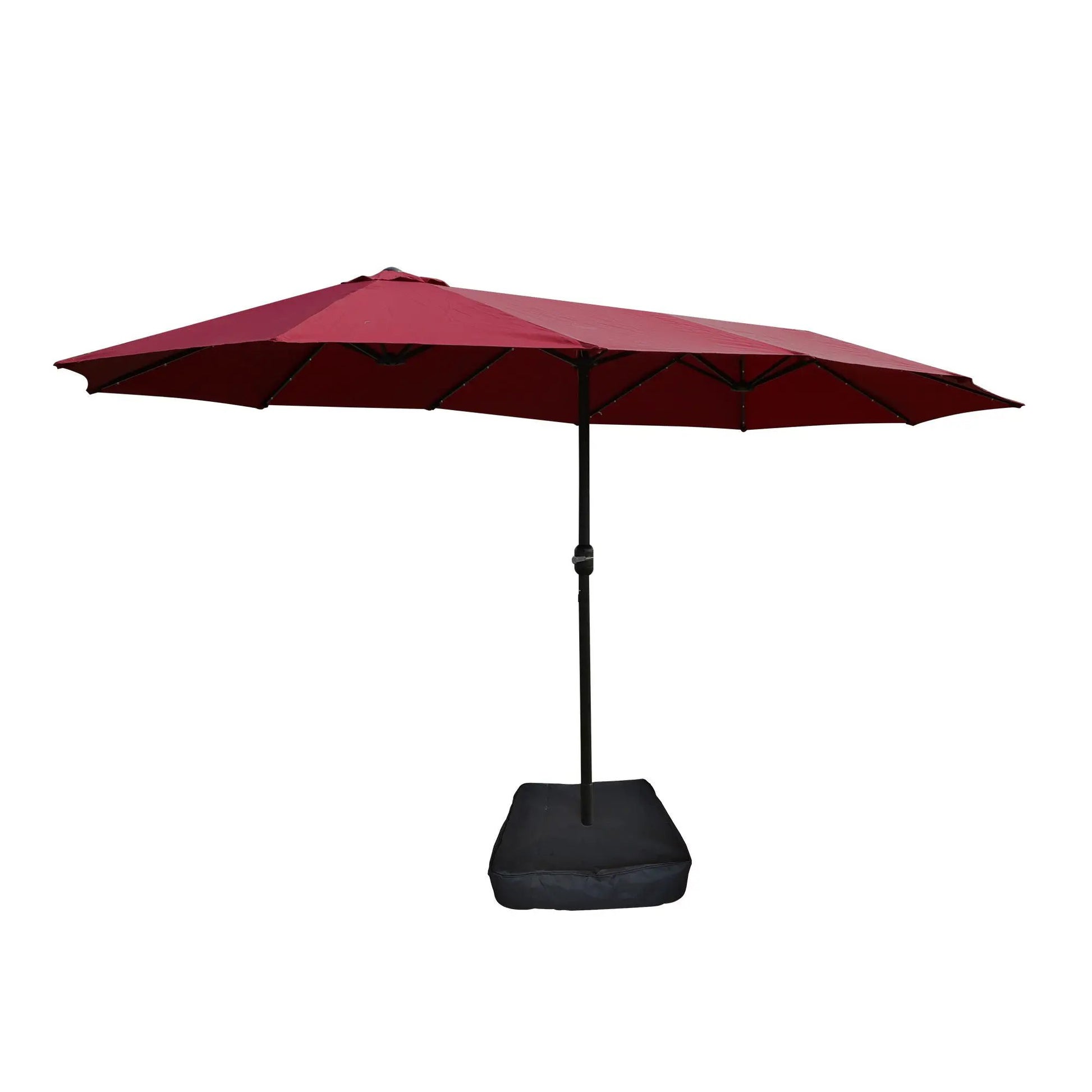 Double-Sided red market umbrella with lights and weighted base Unique Piece Furniture on Tampa Home & Garden Store