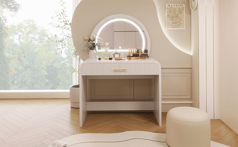 Vanity table with touchscreen lighted mirror, white dressing table with drawer, HouseOfZazla on Tampa Home & Garden Store