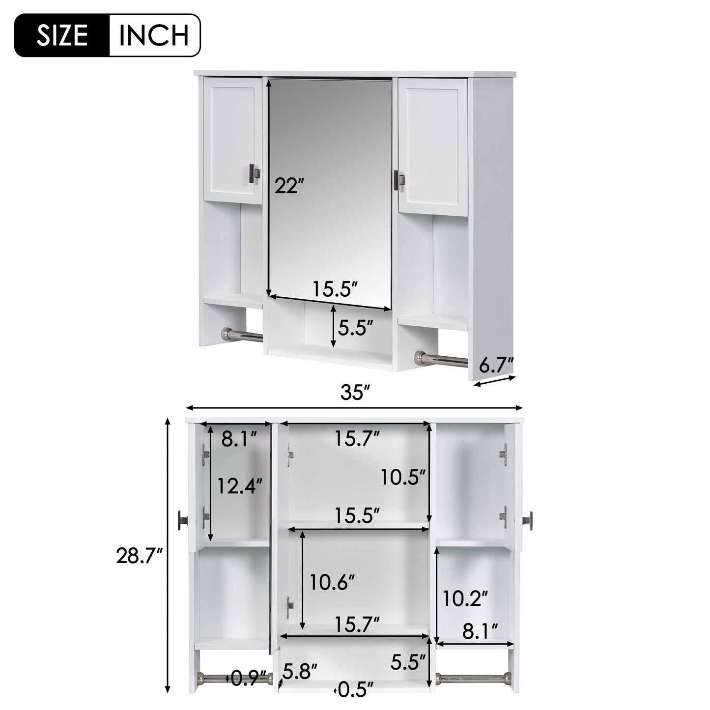 Wall Mounted Bathroom Cabinet and Mirror Shelf