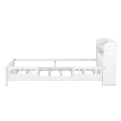 Wood Platform Bed With Led Light and Guardrail