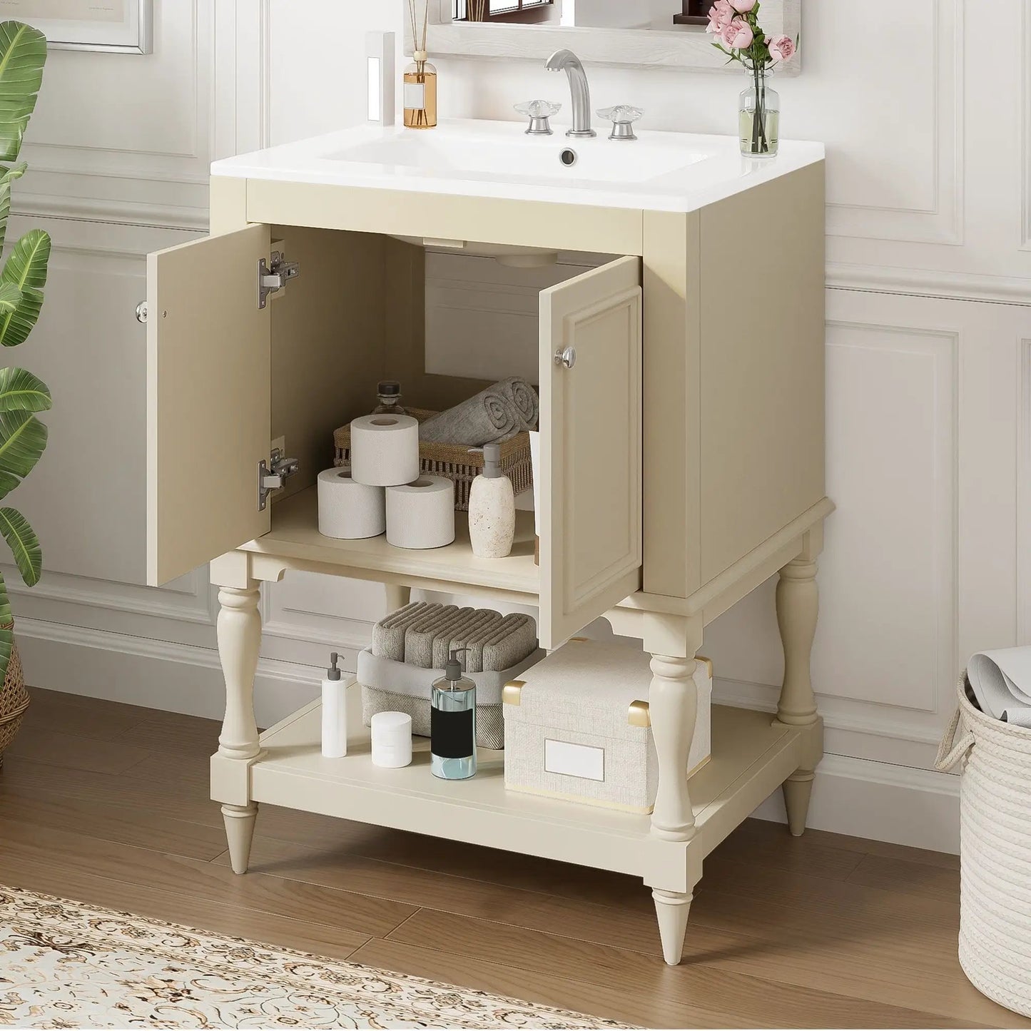 Modern Bathroom Vanity With Sink Open Shelf