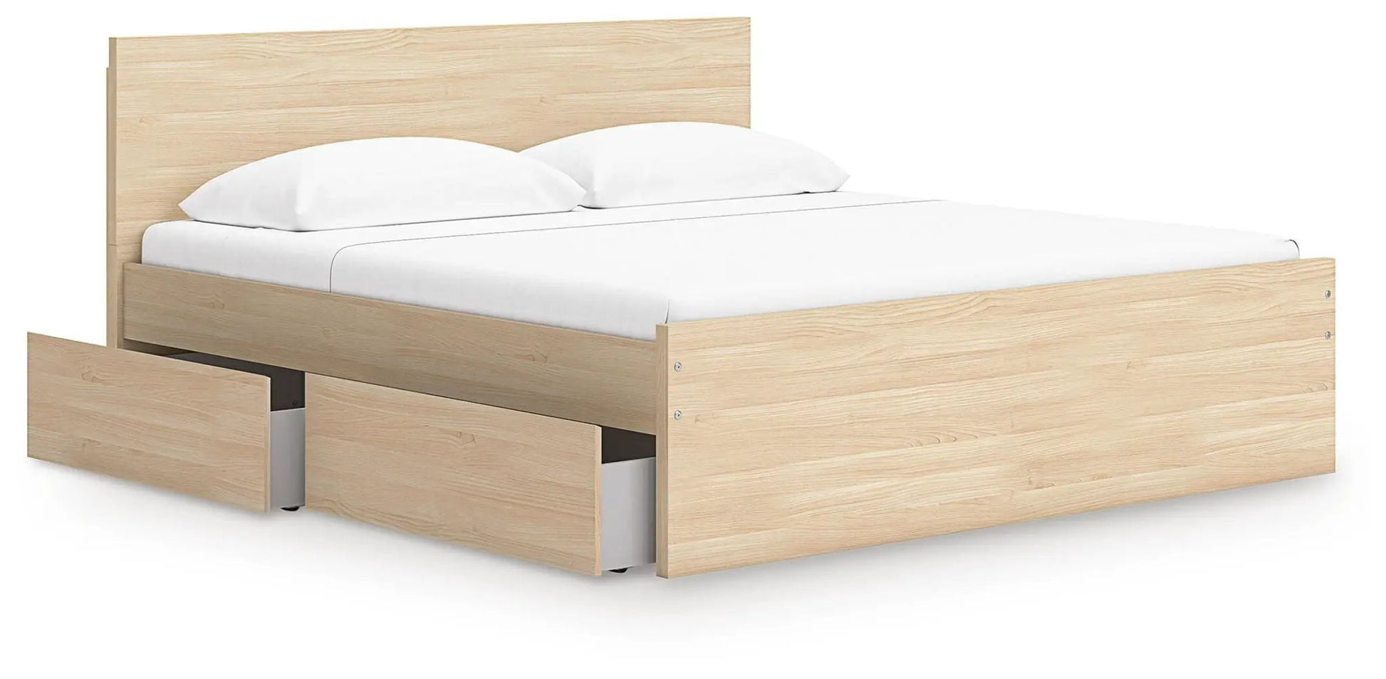 Onita panel platform bed with two under-bed drawers in natural oak by Unique Piece Furniture on Tampa Home & Garden Store