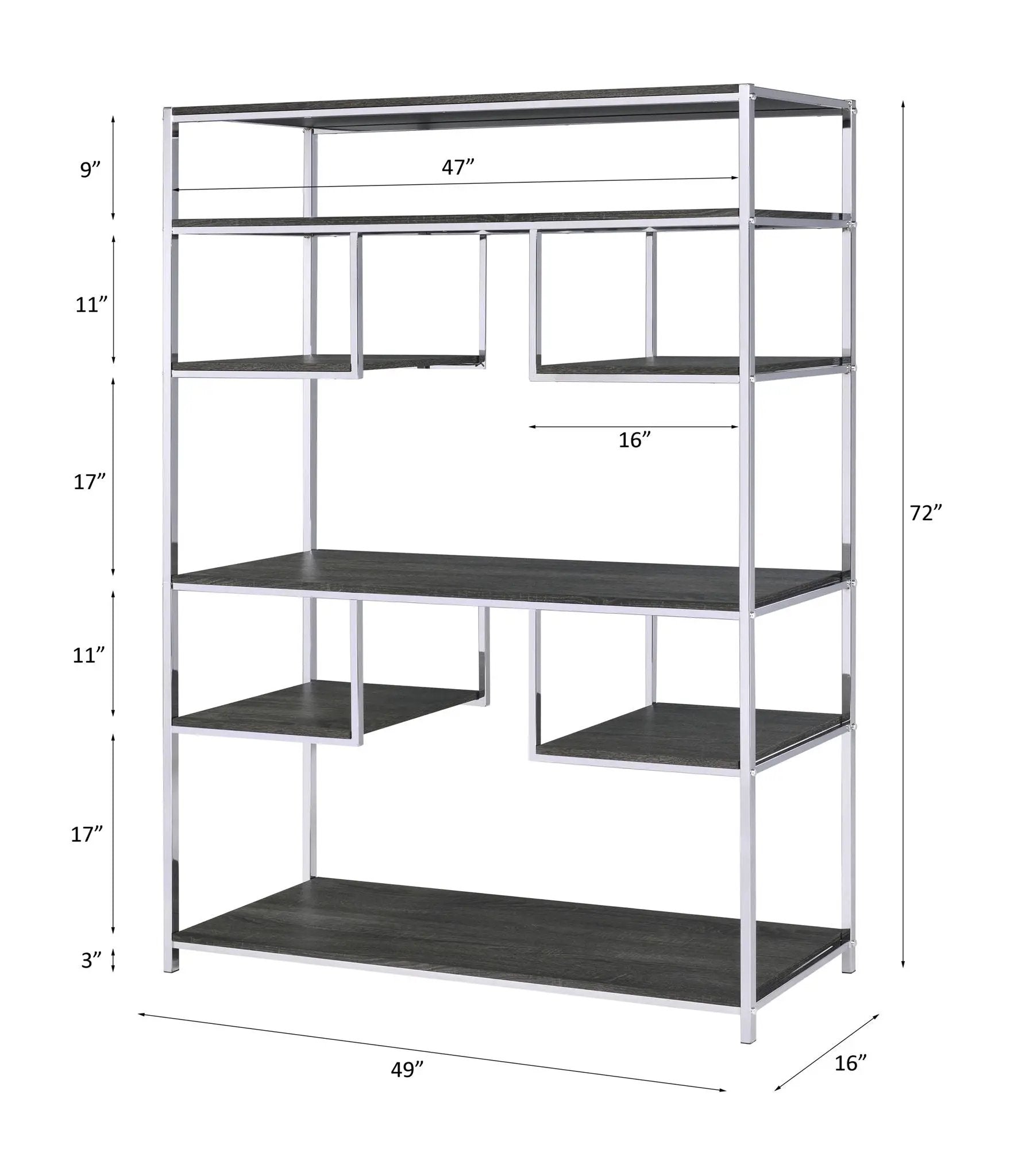 Vonara etageres bookshelf with chrome frame and gray oak shelves, Unique Piece Furniture on Tampa Home & Garden Store