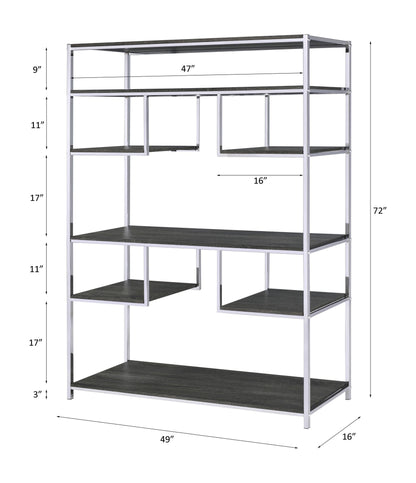 Gray Oak etagere with Chrome Frame, 7-shelf, 49in wide HouseOfZazla on Tampa Home & Garden Store