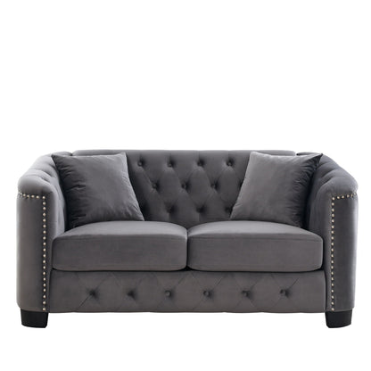 Modern Chesterfield sofa by HouseOfZazla in gray tufted upholstery with nailhead trim on Tampa Home & Garden Store