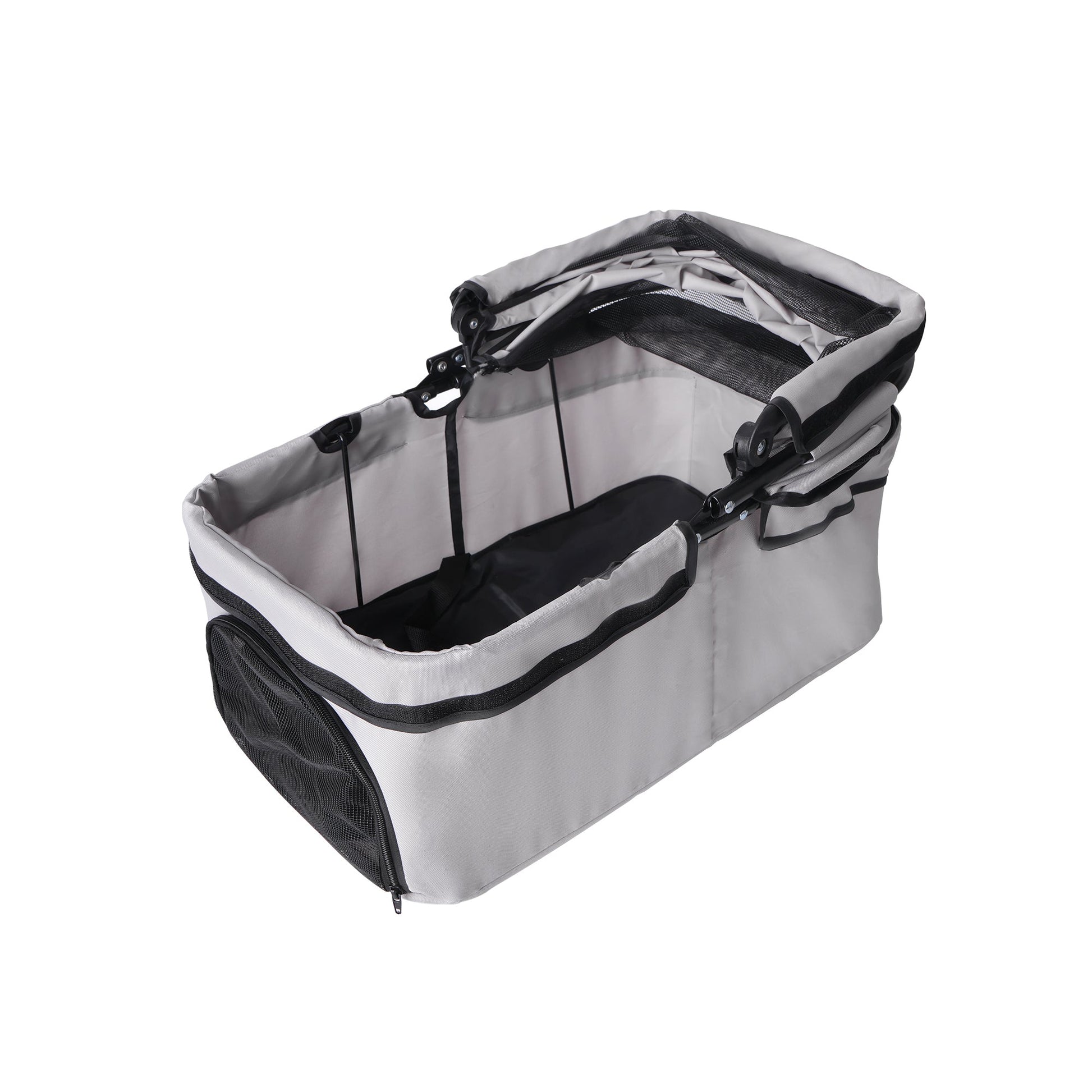 4-Wheel Foldable Pet Stroller for Dogs and Cats in grey fabric with mesh canopy on Tampa Home & Garden Store