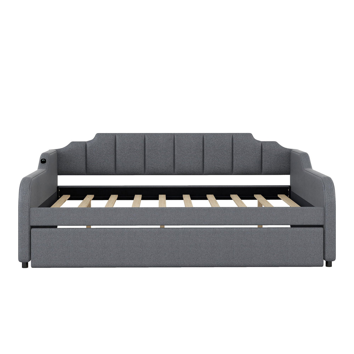 Full-size gray upholstered daybed with trundle and USB charging, HouseOfZazla on Tampa Home & Garden Store