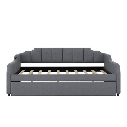 Full-size gray upholstered daybed with trundle and USB charging, HouseOfZazla on Tampa Home & Garden Store