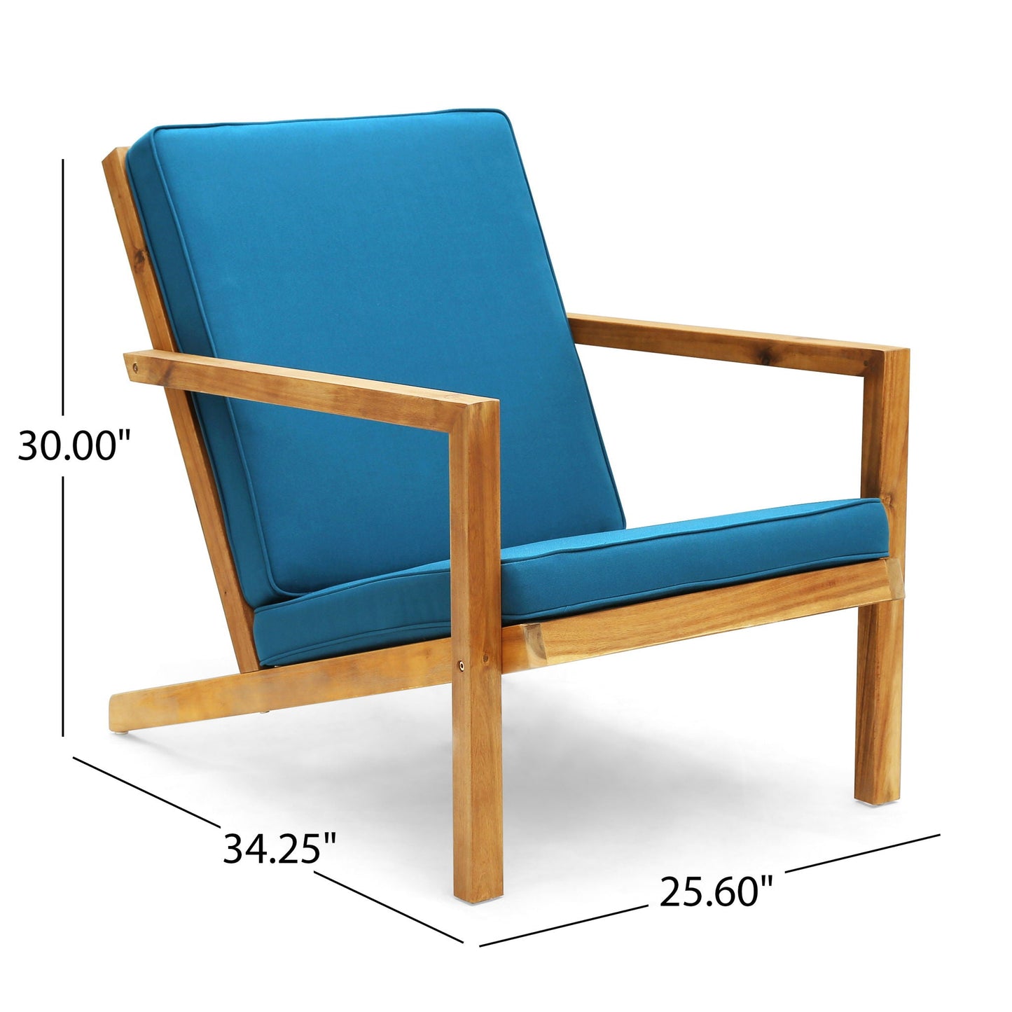 Celestaria 3-Piece Outdoor Chat Set Adirondack chair with blue cushions and wood frame on Tampa Home & Garden Store