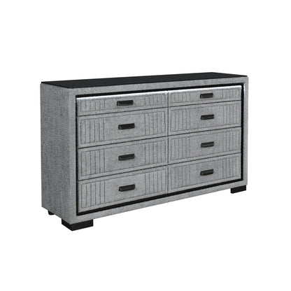 Isaiah 5 Piece Bedroom Set dresser in gray textured finish with black top and pulls on Tampa Home & Garden Store