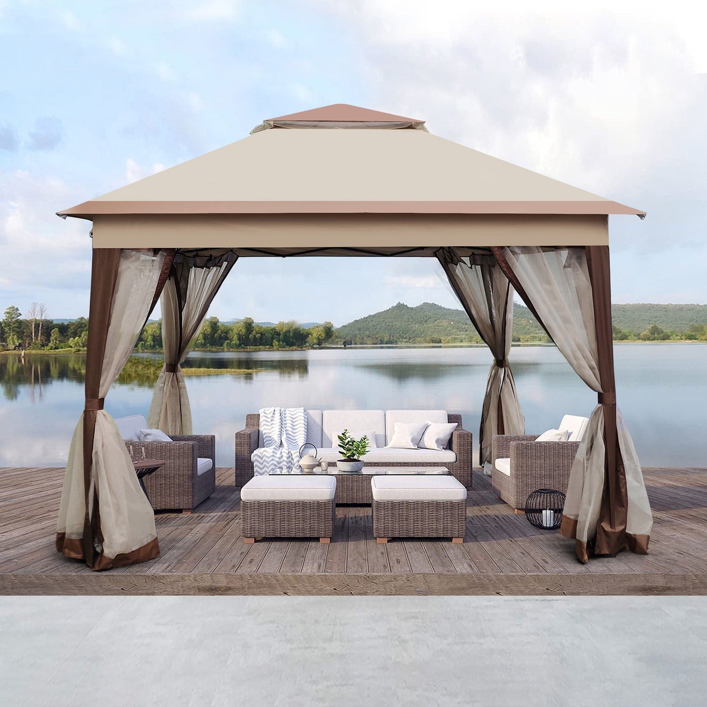 Outdoor Steel Gazebo With Mesh Nets and Canopy