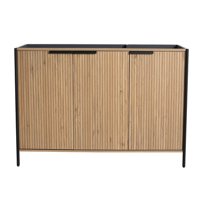 Contemporary bathroom vanity by HouseOfZazla with slatted wood doors and black metal frame on Tampa Home & Garden Store