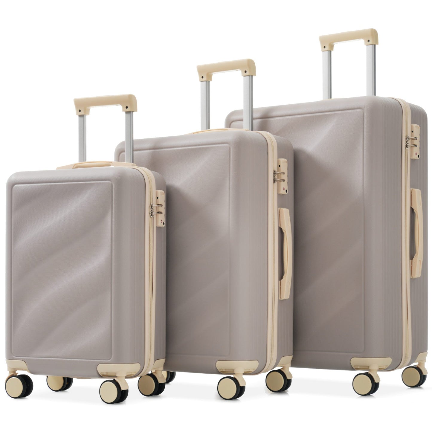 3 Piece Lightweight ABS Luggage Set hard case gray suitcases with beige handles on Tampa Home & Garden Store