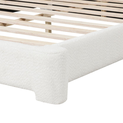 Cozy Bouce Upholstered Bed slatted wooden frame with pale finish and white fabric base on Tampa Home & Garden Store