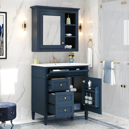 Bathroom vanity with medicine cabinet navy blue, 2 doors and 4 drawers, Unique Piece Furniture on Tampa Home & Garden Store