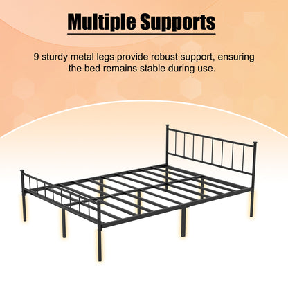 Queen size black metal bed frame with headboard and footboard, 9 sturdy legs on Tampa Home & Garden Store