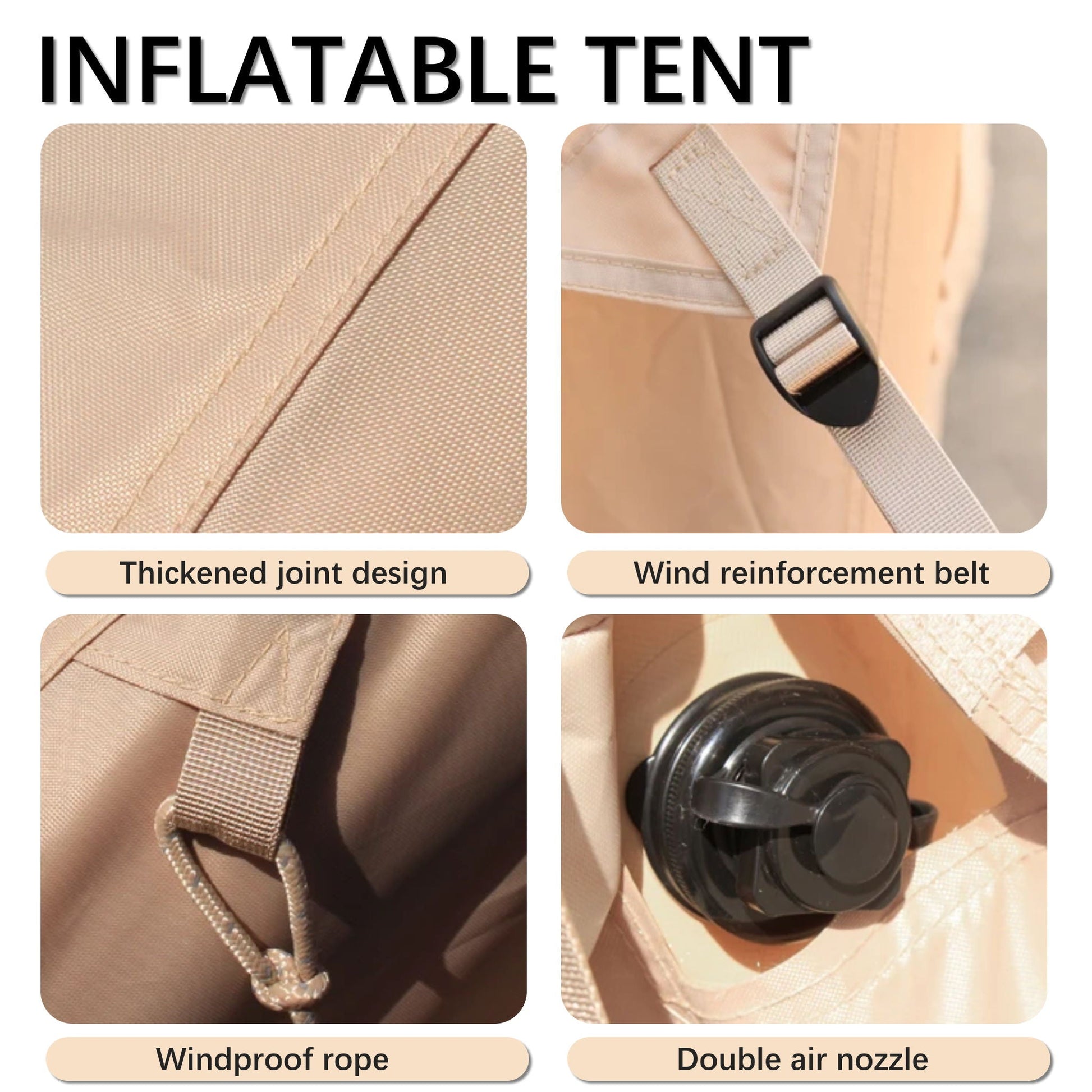 Inflatable glamping tent 4-6 people khaki with windproof rope and double nozzle HouseOfZazla on Tampa Home & Garden Store
