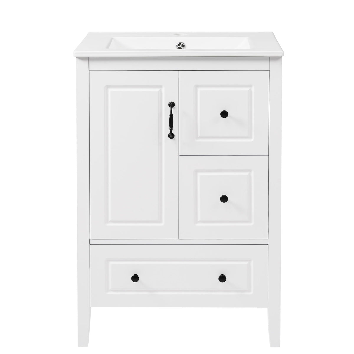 Two-door white retro bathroom vanity with ceramic sink and black hardware by HouseOfZazla on Tampa Home & Garden Store