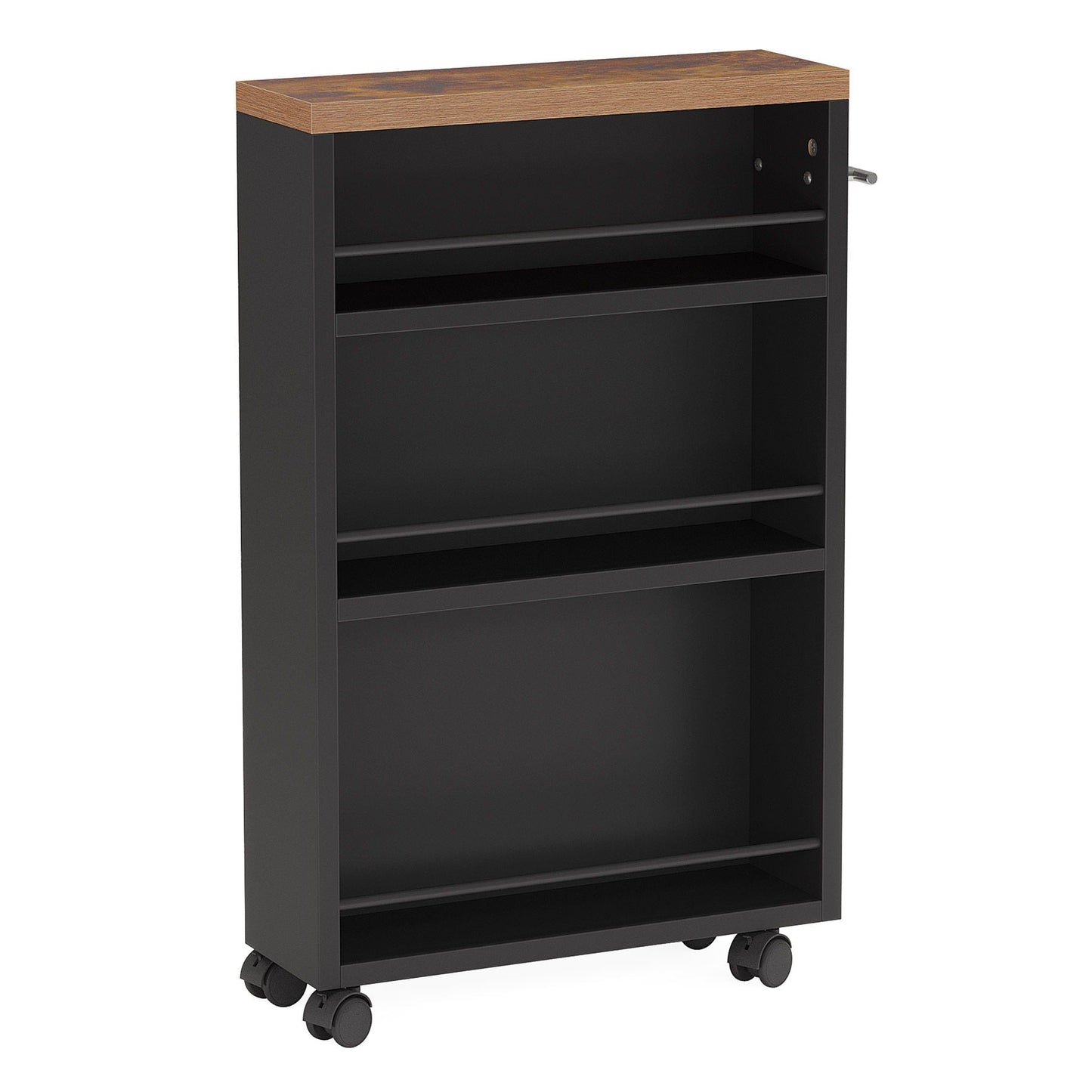 4 Tier Narrow Rolling Kitchen Slim Storage Cart black with wood top on wheels by HouseOfZazla on Tampa Home & Garden Store