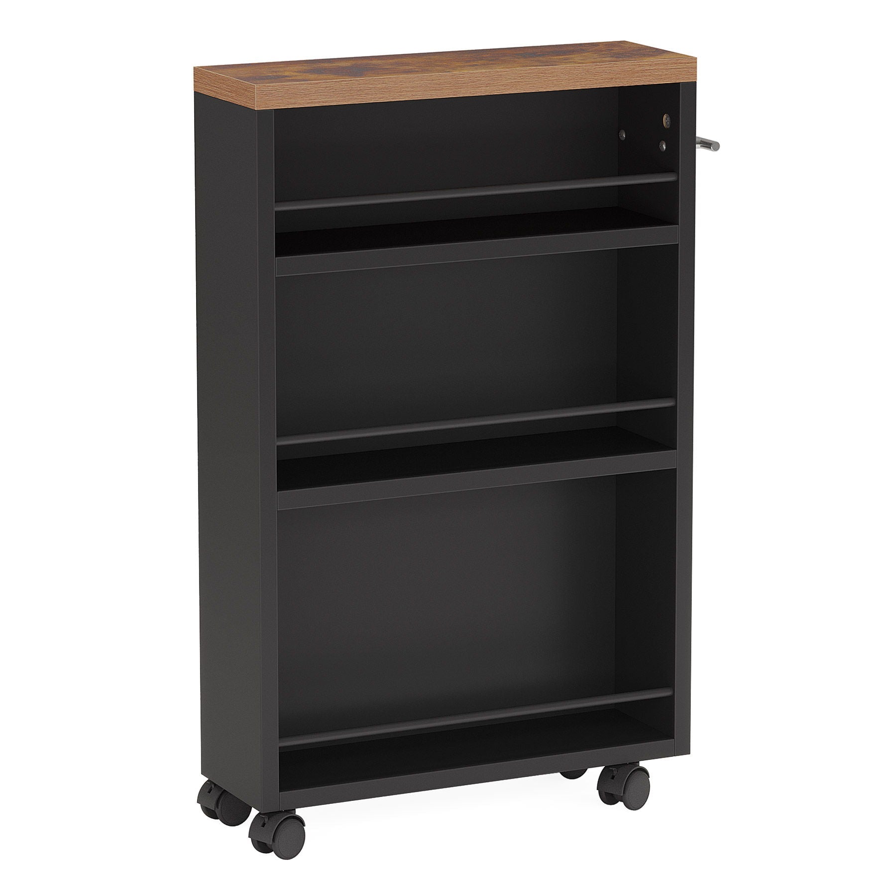 4 Tier Narrow Rolling Kitchen Slim Storage Cart black with wood top on wheels by HouseOfZazla on Tampa Home & Garden Store