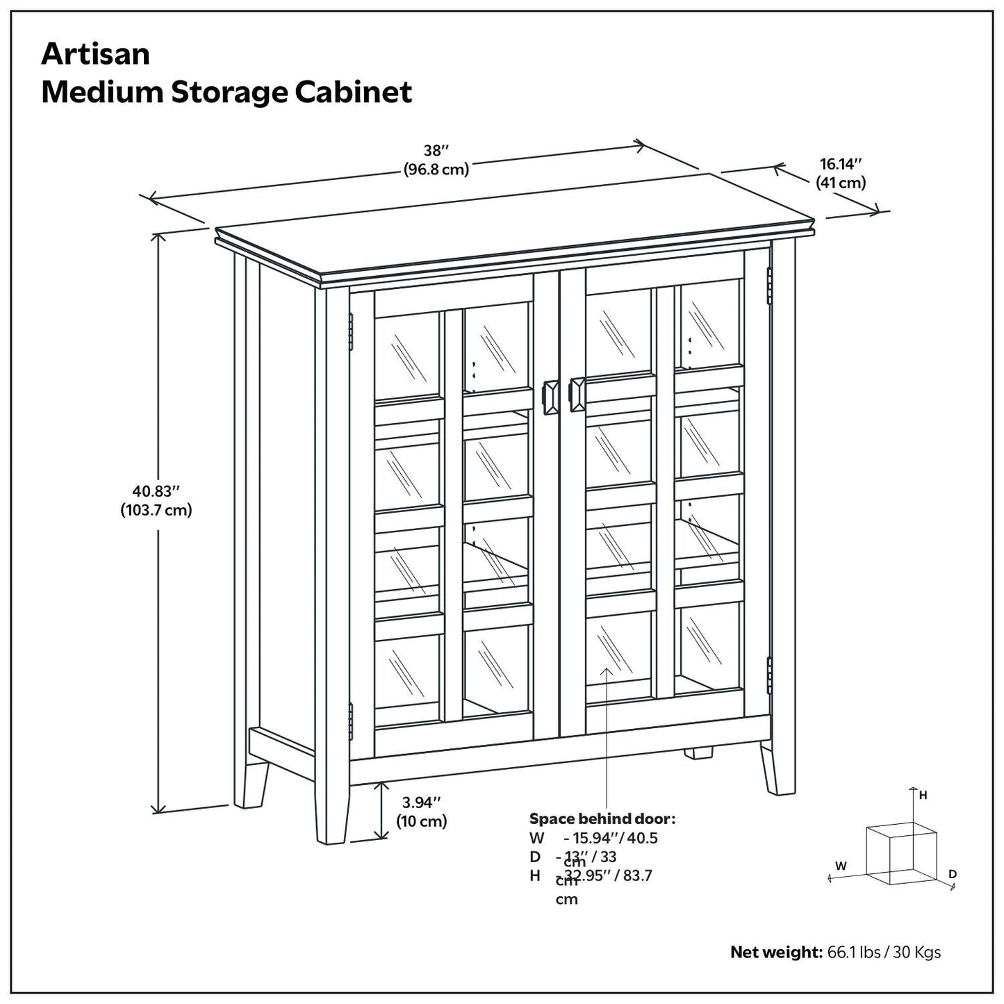Artisan Handcrafted Medium Storage Cabinet with glass-pane doors and four panels on Tampa Home & Garden Store