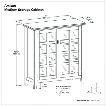 Artisan Handcrafted Medium Storage Cabinet with glass-pane doors and four panels on Tampa Home & Garden Store
