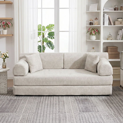 Modern Two Tone Fabric Sofa and Convertible Bed