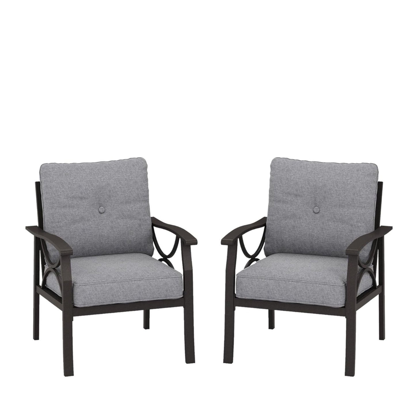 All Weather Armchairs with Cushions set of 2, gray cushions, outdoor sculptural chairs on Tampa Home & Garden Store