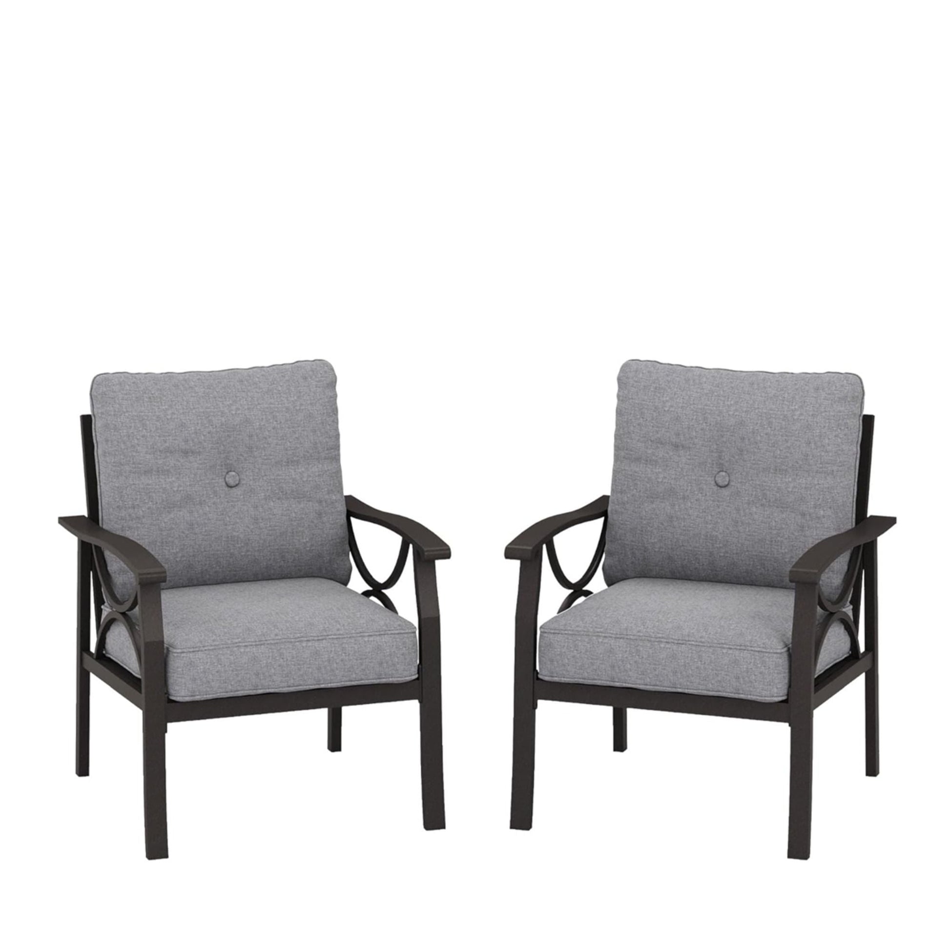 All Weather Armchairs with Cushions set of 2, gray cushions, outdoor sculptural chairs on Tampa Home & Garden Store