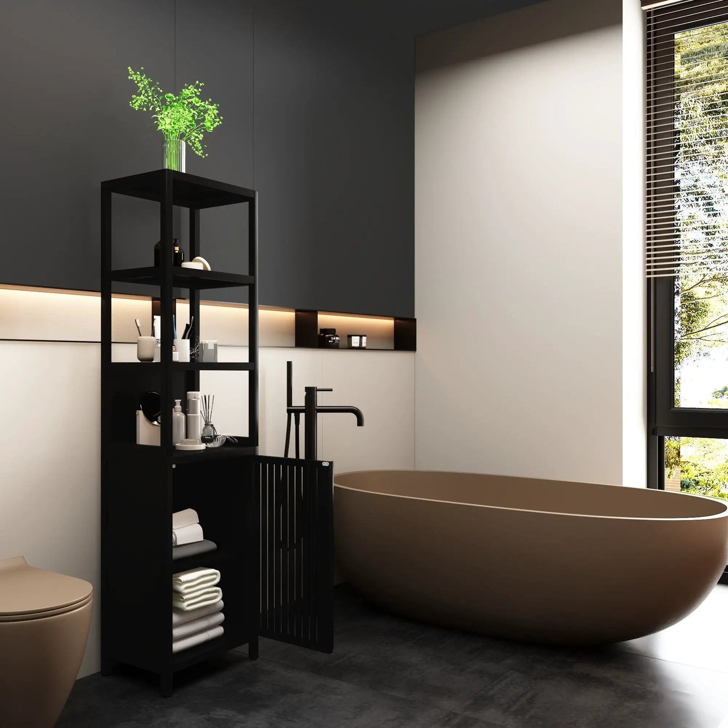 Storage Cabinet with Tall Tower for Bathroom