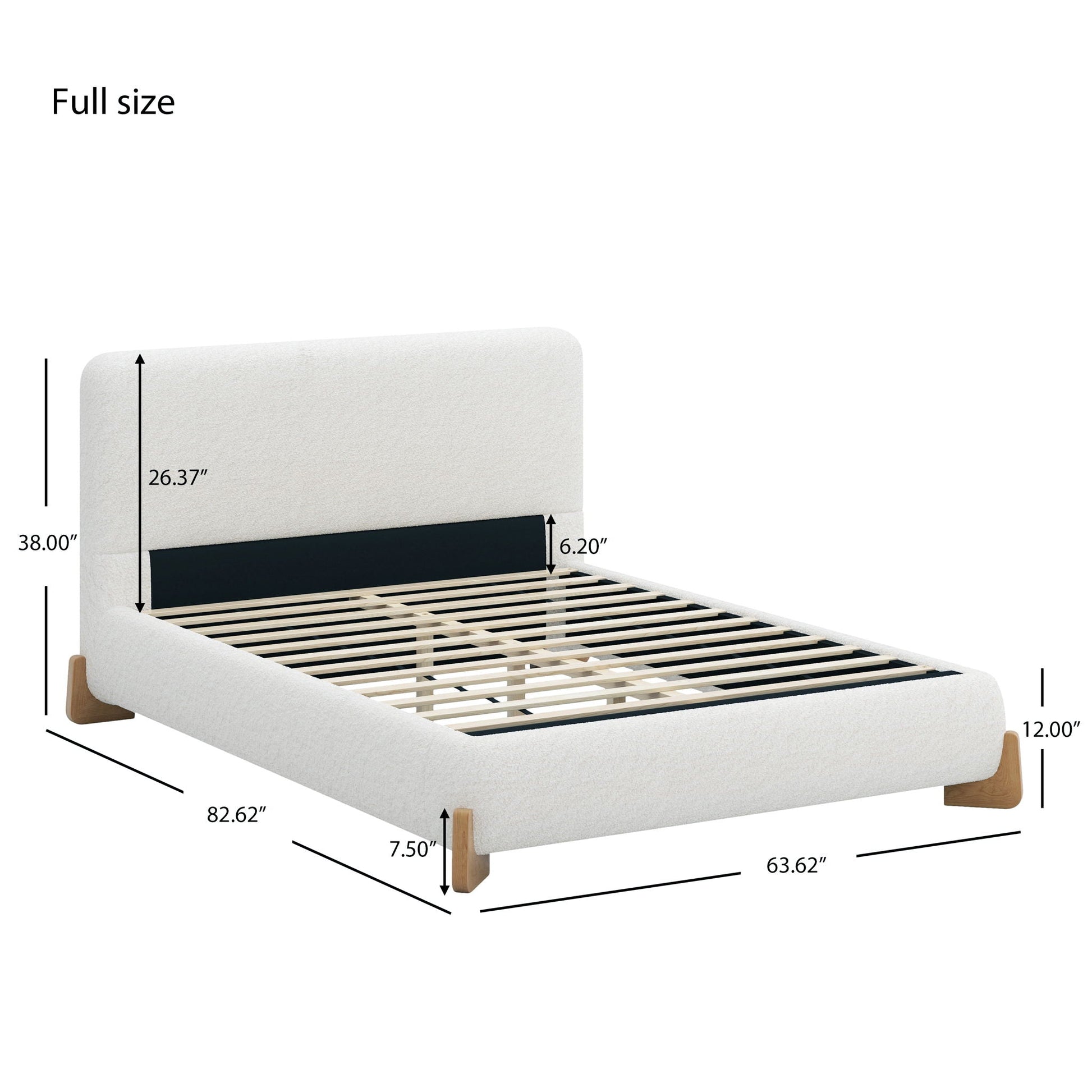 Elegant Boucle Upholstered Bed with Solid Wood Feet by HouseOfZazla, light beige fabric on Tampa Home & Garden Store