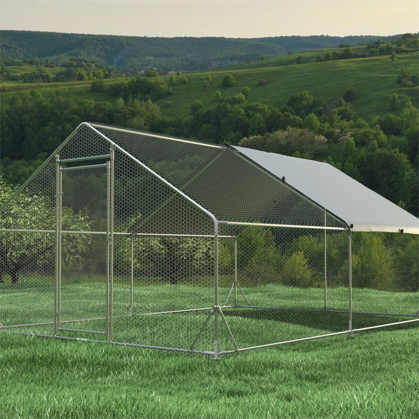 Large Metal Chicken Coop and Waterproof Cover