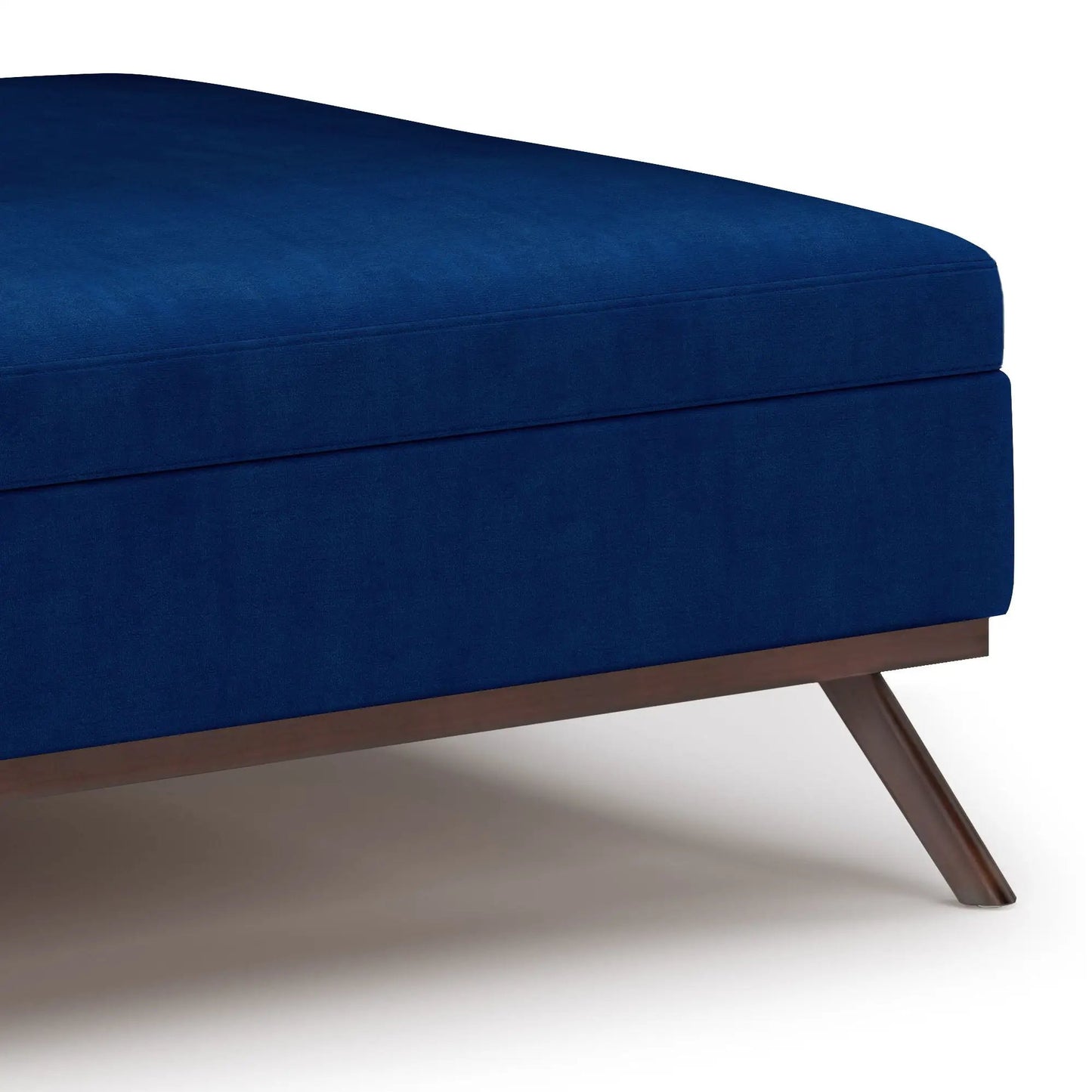 Owen multifunctional square storage ottoman navy blue fabric upholstery with wooden legs on Tampa Home & Garden Store