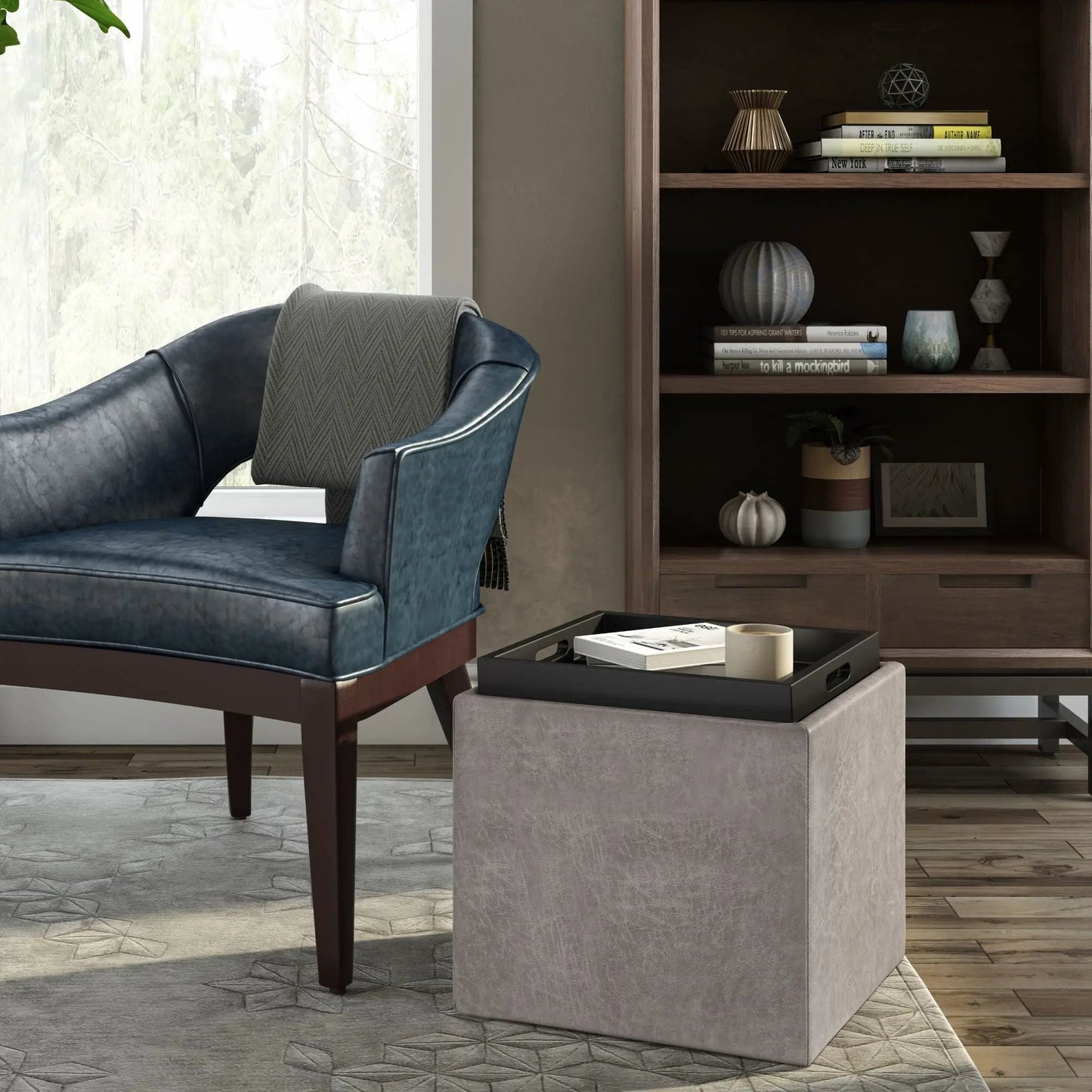 Rockwood Upholstered Cube Ottoman with Tray