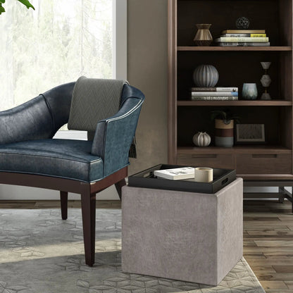 Rockwood Upholstered Cube Ottoman with Tray