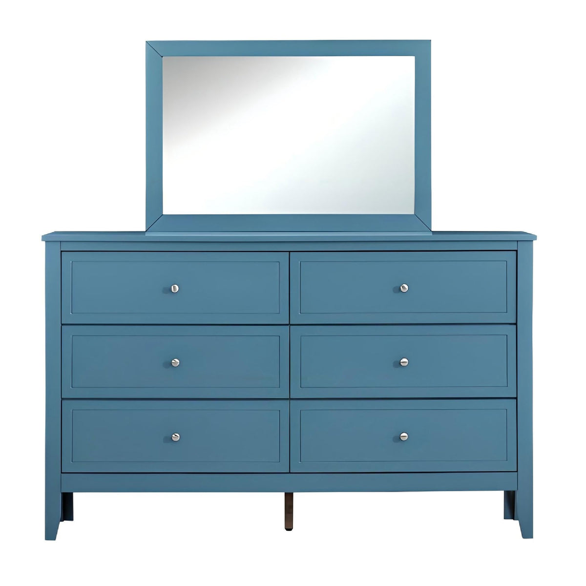 Spacious 6-drawer blue dresser with metal hardware and matching blue-framed mirror HouseOfZazla on Tampa Home & Garden Store