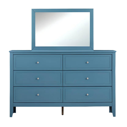 Spacious 6-drawer blue dresser with metal hardware and matching blue-framed mirror HouseOfZazla on Tampa Home & Garden Store