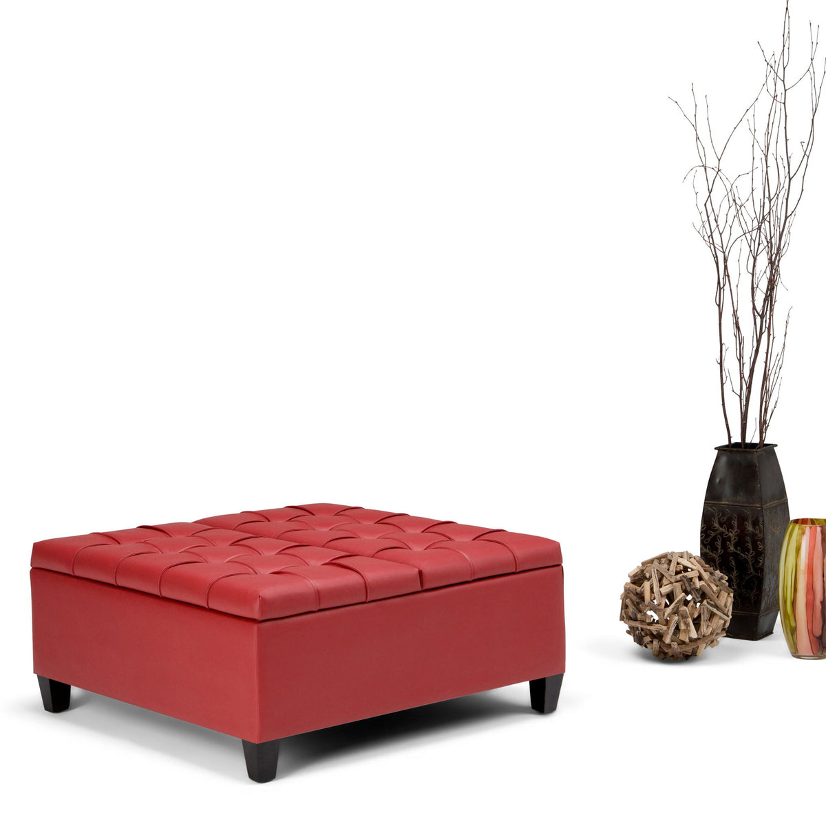 Harrison Tufted Lift Top Storage Ottoman red faux leather by HouseOfZazla on Tampa Home & Garden Store