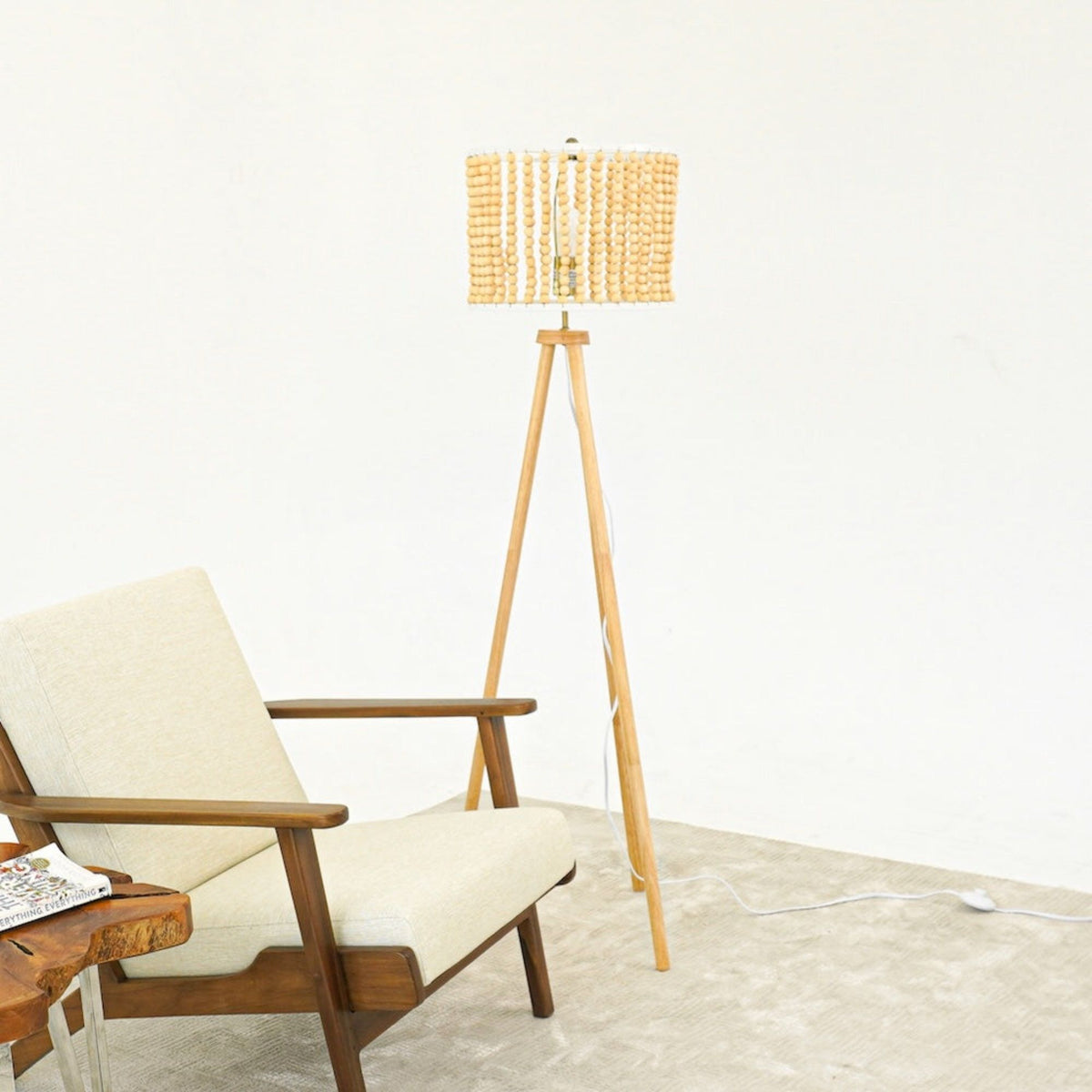 Brillo 3-Legged Floor Lamp with brown wood tripod and beaded shade HouseOfZazla Floor Lamps on Tampa Home & Garden Store