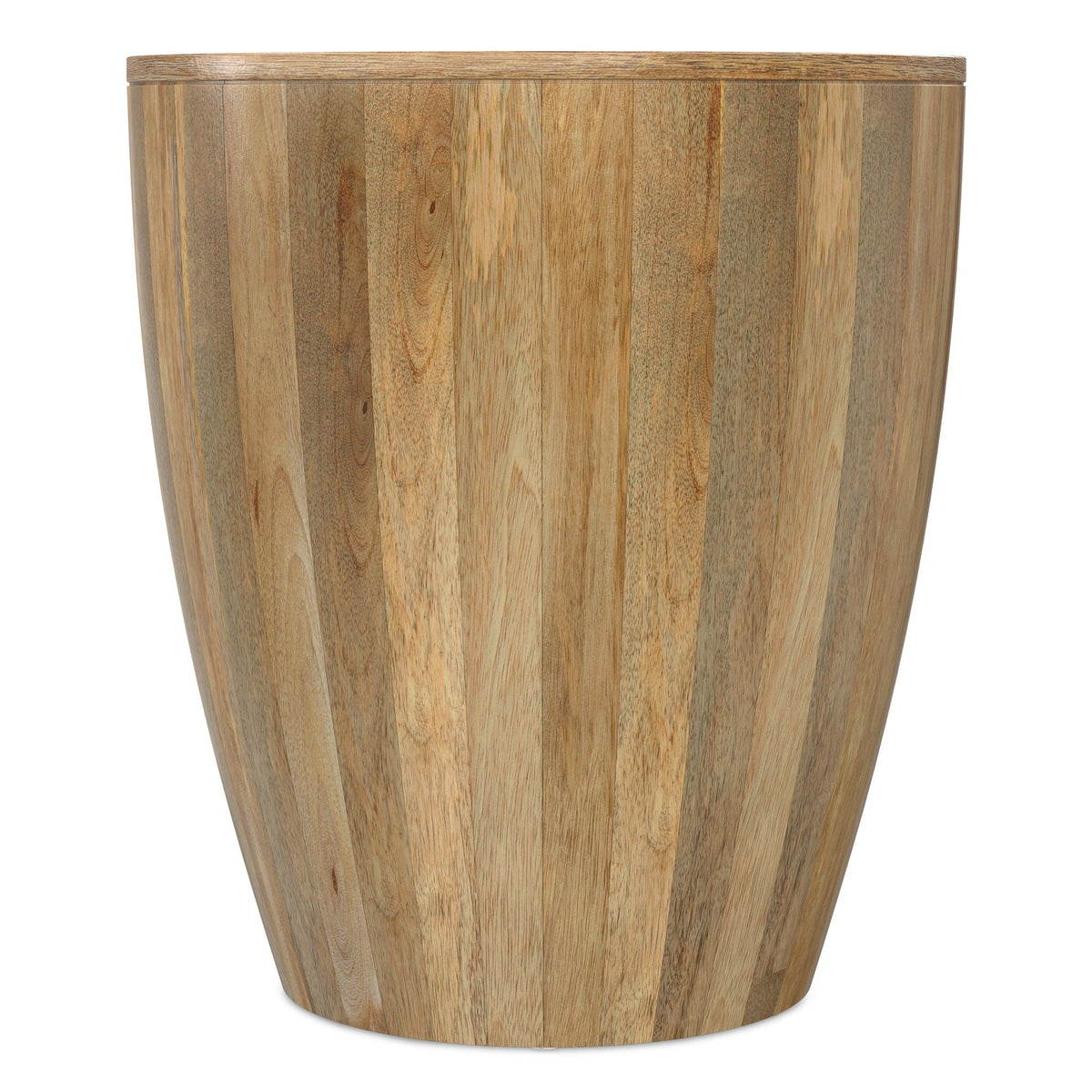 Solid mango wood side table with drum silhouette in natural finish by HouseOfZazla on Tampa Home & Garden Store