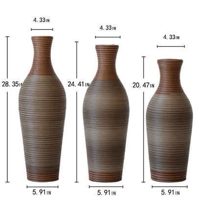 Set of 3 ribbed ceramic floor vases in brown glaze by Unique Piece Furniture on Tampa Home & Garden Store