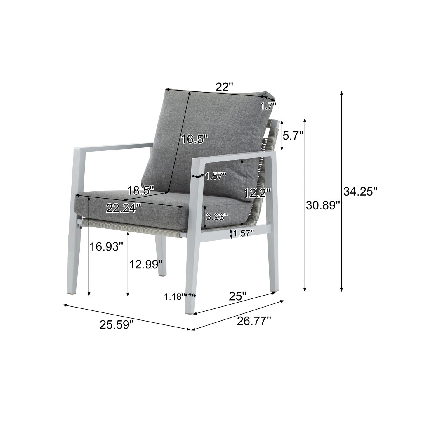 Modern lounge chair with rope accents and grey cushions, HouseOfZazla club chair on Tampa Home & Garden Store